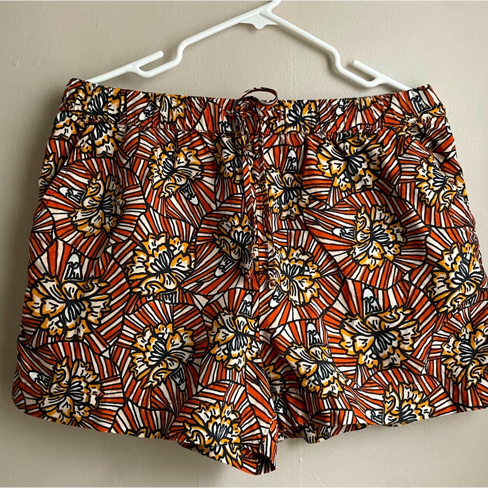 Cynthia Rowley 100% Linen Rust Abstract Floral Shorts. Size Large.